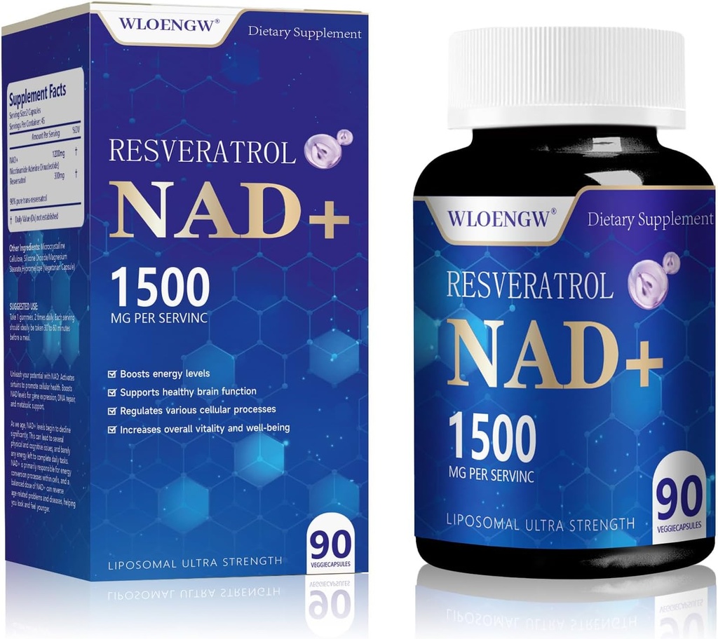 Nouveau supplément NAD - Liposomal NAD+ Supplément avec Resveratrol 90 Comte (1500MG)
