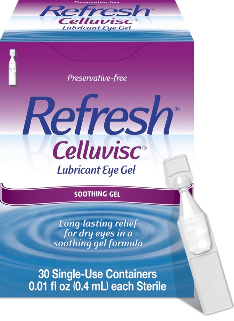 Rafraîchir Gel du lubrifiant celluvisc pour les yeux secs, gouttes sans réserve, 0,01 Fl Oz Contenants à usage unique, 30 Compte