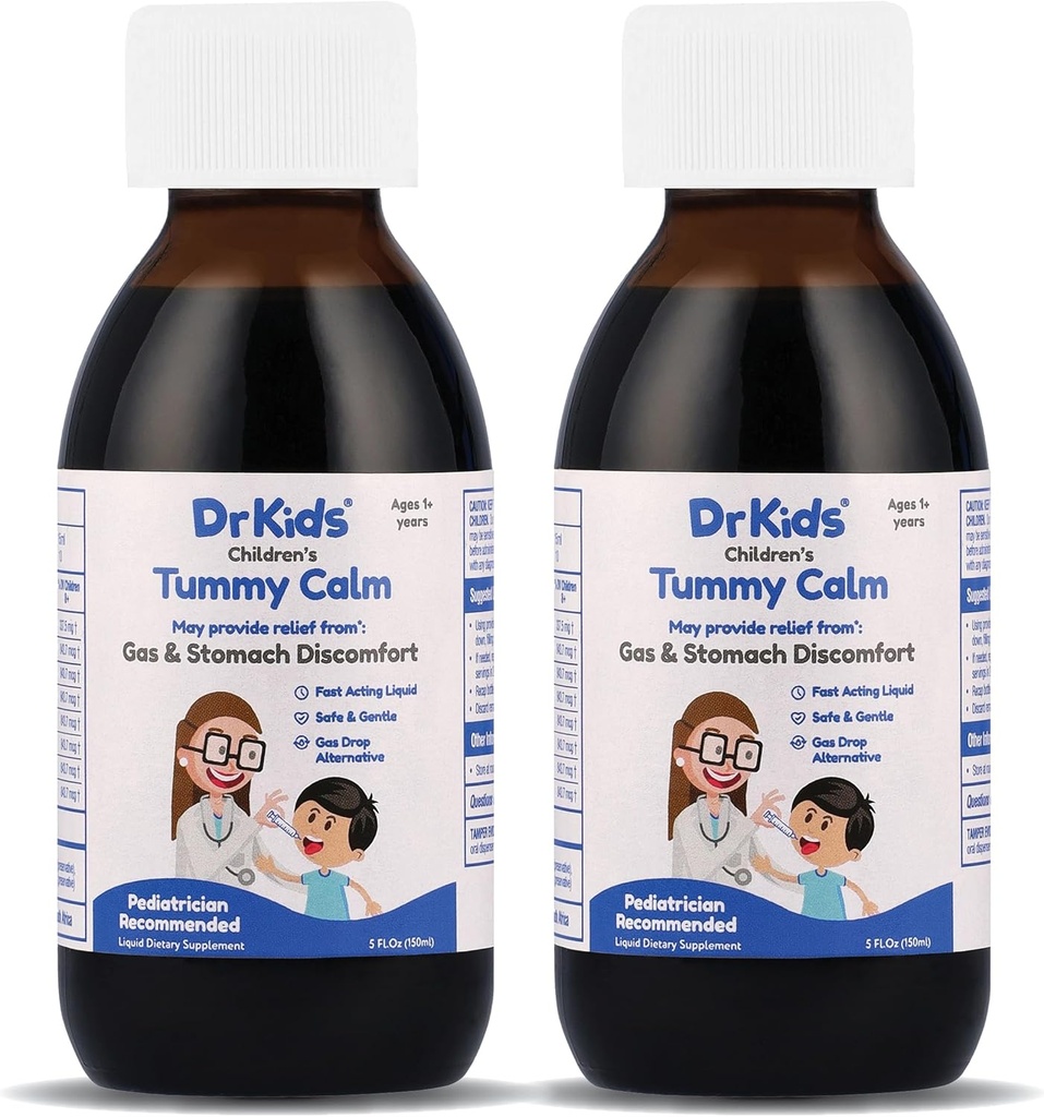 Tummy Calm Dr. Kids ChildrenS Gas Relief & Upset Stomach Support, Alternative Gas Drops for Newborns & Kids, Safe & Gentle Oral Solution, Natural Constipation Relief, 5 Fl Oz (paquet de 2)