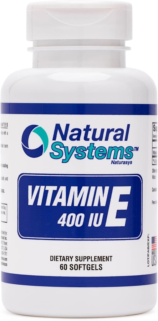 Vitamine E 60 Softgels 400 UI par systèmes naturels - Suppléments de vitamine E Système immunitaire Soutien * - Soin de la peau Vitamine E Softgels - Vitamine E naturelle Non-sucre, arômes ou conservateurs non artificiels
