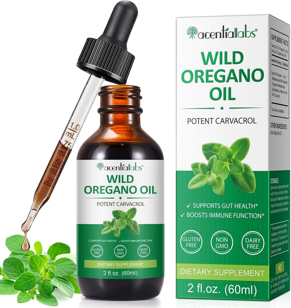 Huile d'origan organique gouttes liquides, à base de plantes concentrées Huile d'origan sauvage extraite ou hommes et femmes Boosting Immune/énergie, Promotion du système digestif, non OGM végétalien 60ML/2 Fl Oz