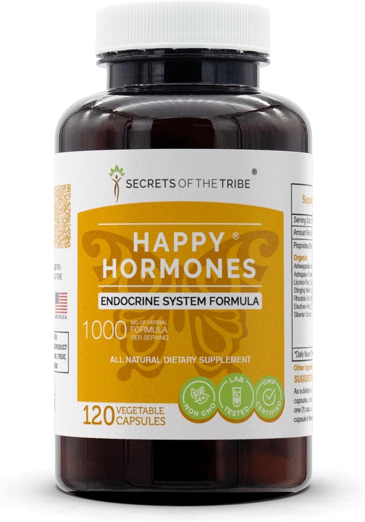 Secrets de la tribu - Hormones heureuses, formule du système endocrinien, mélange de supplément à base de plantes (120 capsules)