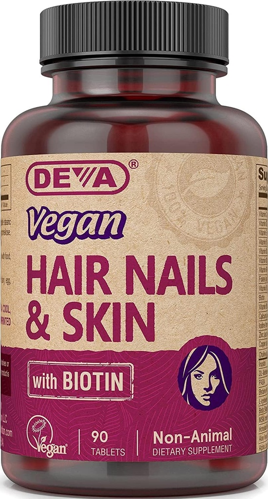 DEVA Vegan cheveux, ongles et vitamines de peau et minéraux avec biotine, supplément, 90 comprimés