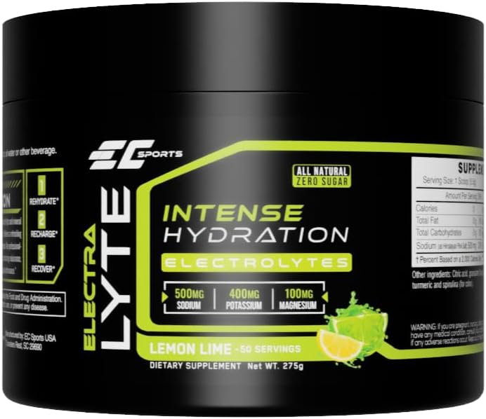 EC Sports ElectraLyte - Supplément en poudre d'électrolytes - Zéro sucre Mélange de boissons d'électrolytes pour hydratation minérale - Extraits de fruits réels et poudre d'électrolyte premium - 50 portions
