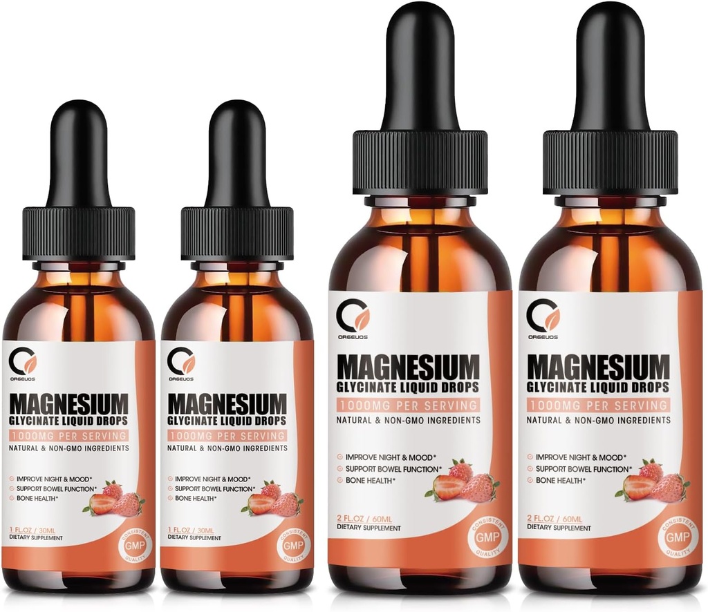 Glycinat de magnésium gouttes liquides, 1000 mg de supplément de magnésium liquide avec bromelain, vitamine B6 C D, complexe de magnésium à haute absorption pour la nuit, le muscle et le soutien énergétique