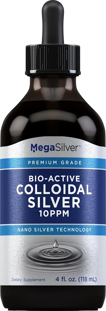 Pipping Rock Colloïdal Silver gouttes liquides de 10 ppm de 4 oz de Bio Active Grade Premium de Nano Silver Technology de Nano, sans gluten