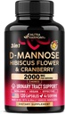 D-Mannose 2000mg avec canneberge et Hibiscus - Résistance testée cliniquement pour la santé urinaire - Supplément pour les femmes - Soutien de la vésicule, foie et microflore - Fabriqué aux États-Unis - Vegan, 120 capsules
