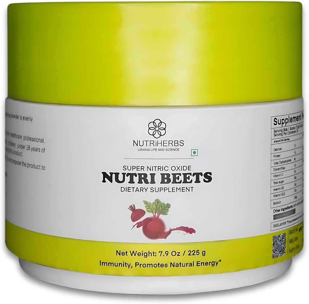 Super Nitrique Oxyde Nutri Beets - 225 g de poudre de racine de betterave biologique, grenade et épinard rouge pour la santé cardiaque, l'énergie et le soutien de la pression artérielle
