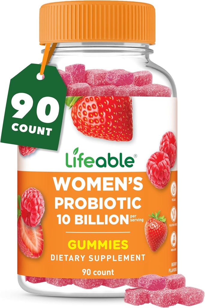 Probiotiques vivables pour les femmes de 10 milliards de FCU de Grandes Femmes Dégustation Probiotique Gummies de Femmes Probiotique pour la santé vaginale et le soutien immunitaire de 90 Probiotiques Gummies