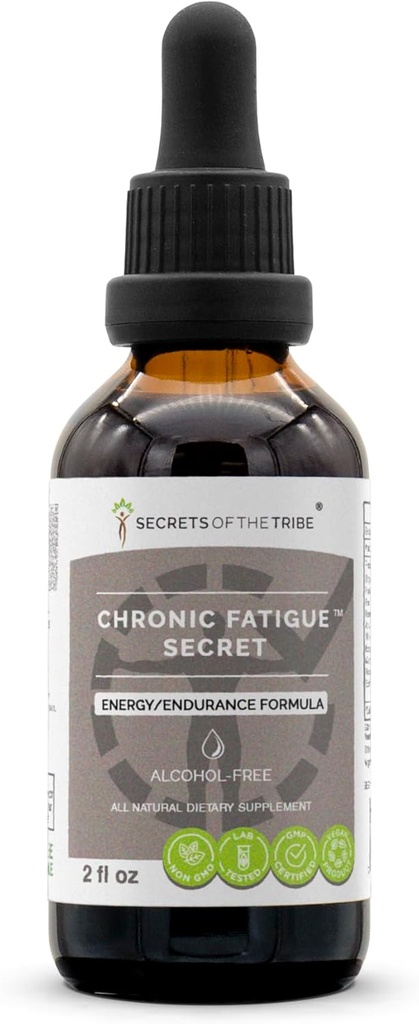 Secrets de la tribu - Fatigue chronique Secret, supplément à base de plantes gouttes extrait liquide sans alcool, formule énergie/endurance (2 fl oz)