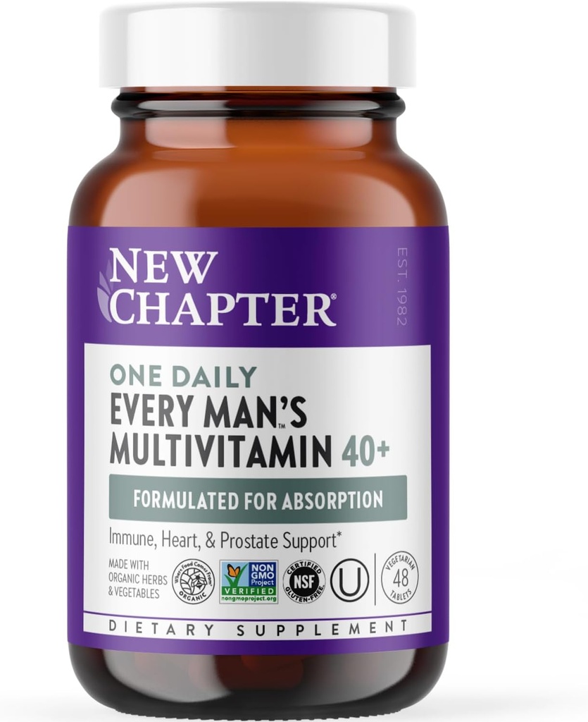 Nouveau chapitre Multivitamine 40 Plus pour les hommes pour l'énergie, le cœur, la prostate + le soutien immunitaire avec des nutriments fermentés - Un quotidien de chaque homme 40+, fabriqué avec des légumes et des herbes biologiques, non-OGM - 48 ct