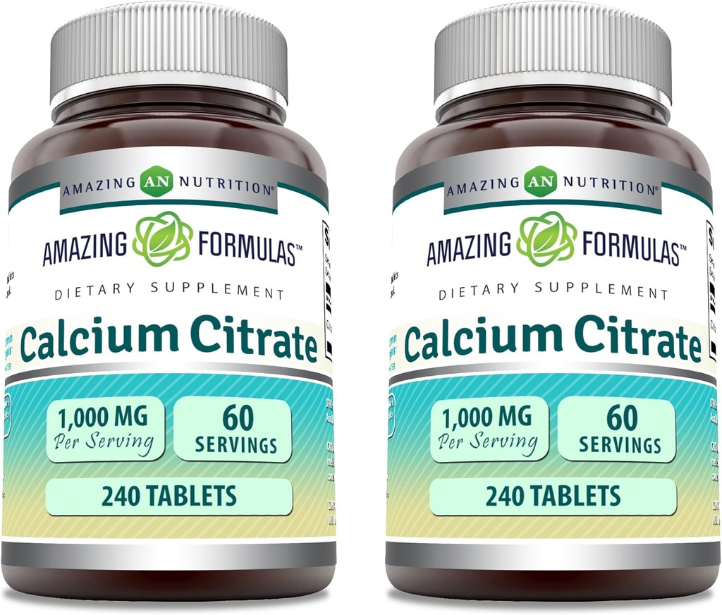 Formules étonnantes Supplément de Citrate de Calcium $ 1000 Mg $ Comprimés $ Non-GMO $ Sans gluten $ Fabriqué aux États-Unis (2 Pack, 240 Compte)