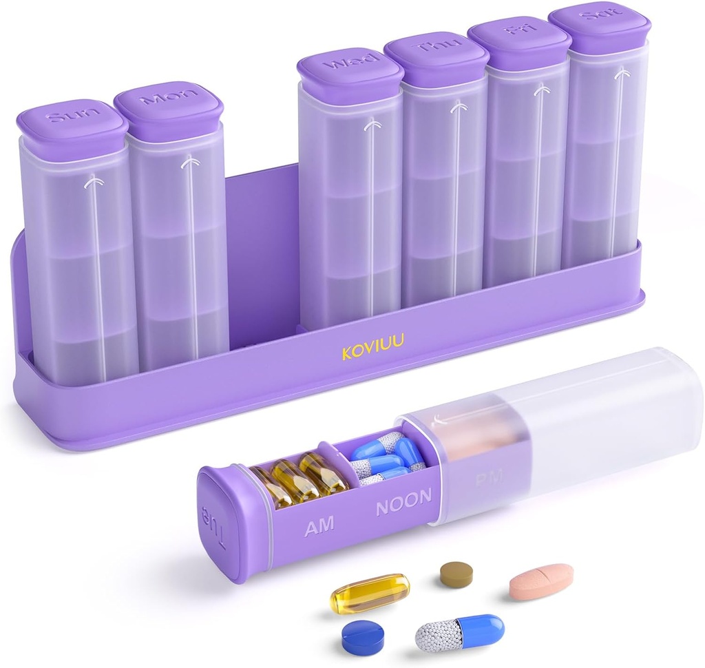Organisateur hebdomadaire de pilules 3X par jour, boîte à pilules amovibles 7 jours, grand cas quotidien de pilules 3 fois, porte-conteneur de pilules de voyage, distributeur de médicaments semaine Pillbox pour supplément de vitamine médecine, violet