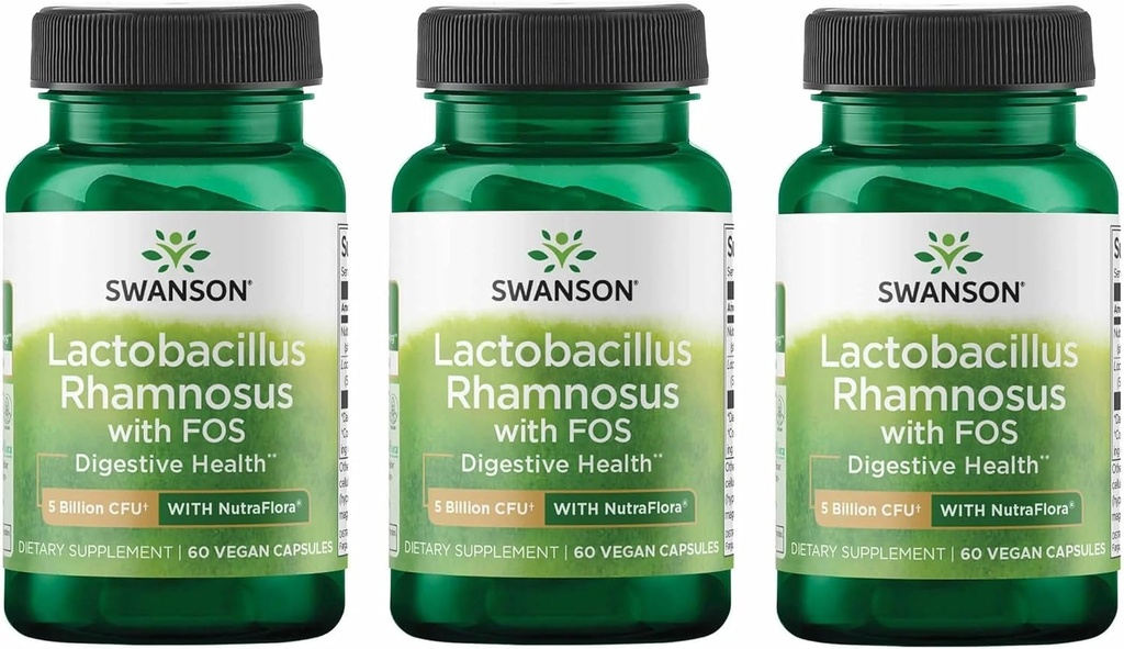 Swanson Lactobacillus Rhamnosus avec FOS - Supplément probiotique soutient la santé digestive - 5 milliards CFU - favorise la santé des tracts de l'IG pendant les voyages - (60 Veggie Caps) 3 Pack