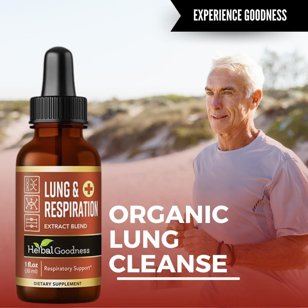 Herbal Goodness Lungs and Respiration 1oz - for Better Lungs, Lungs Cleansing, Respiratory Support, Growth Cells Support and Immune Support with Mullein Leaf Extracts - 1bottle