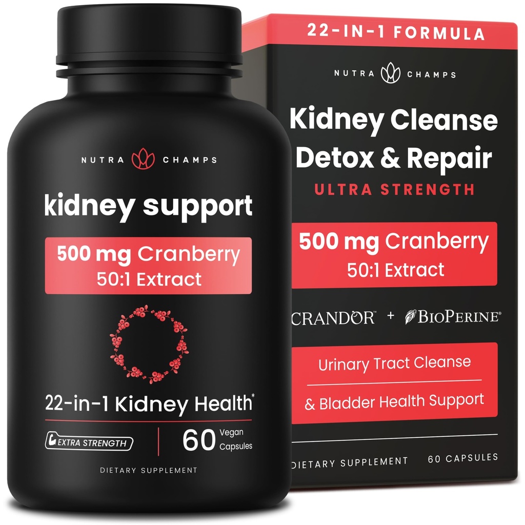 Nettoyer le rein Détox de 22-en-1 Supplément de soutien au rein de 25 000 mg Extrait de pilules de canneberge Réparer la force supplémentaire et Flush Formule Premium