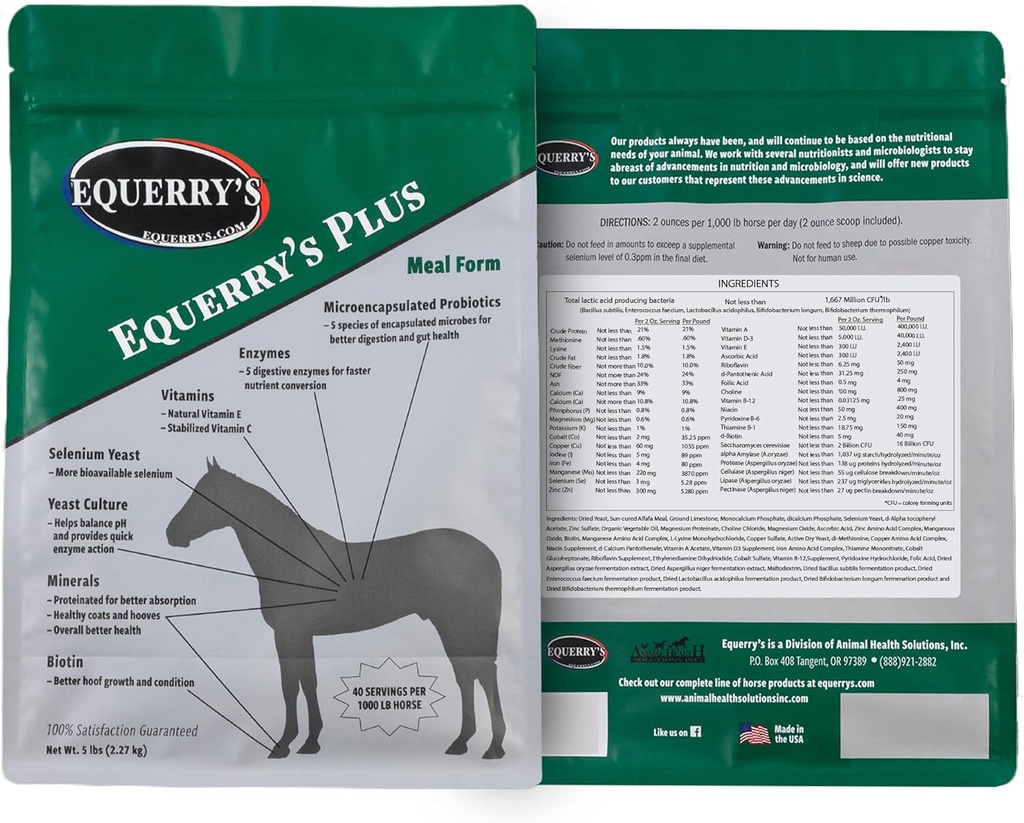 Supplément Cheval Equerry Plus - Soutien amélioré avec probiotiques pour la digestion, les vitamines et les minéraux - Fabriqué aux États-Unis - 5 lb