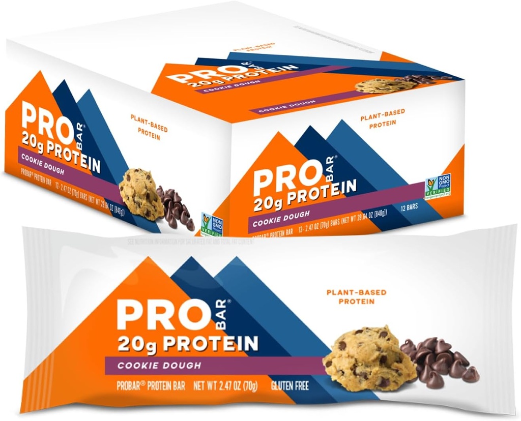 PROBAR - PROTEIN Bar, Cookie Dough, Non-GMO, Gluten-Free, Healthy, Plant-Based, Whole-Food Ingredients, Natural Energy (12 Count)