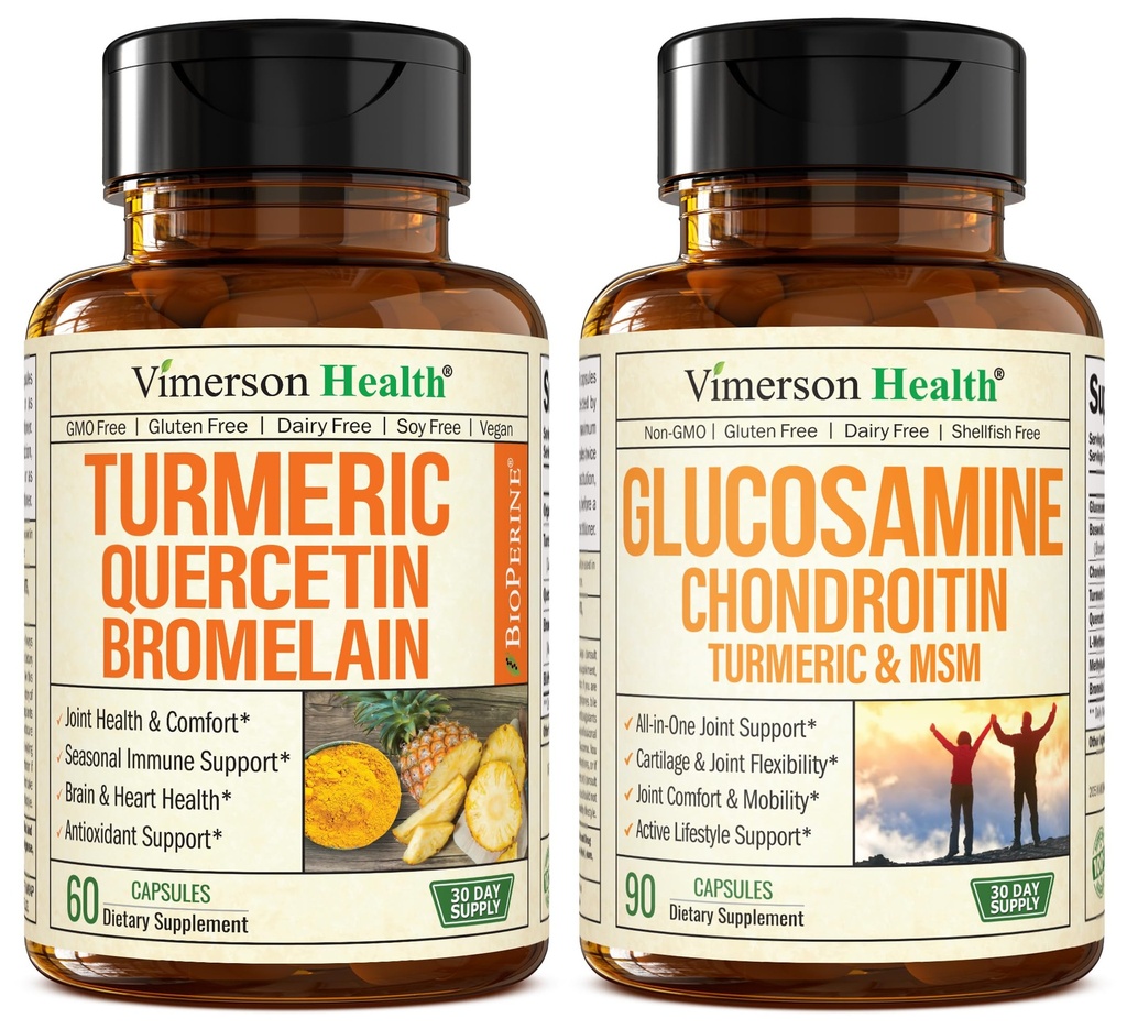 Quercetine avec Bromelain et Curcumine Turcuma & Glucosamine Chondroitine MSM et supplément de soutien mixte Turcuma