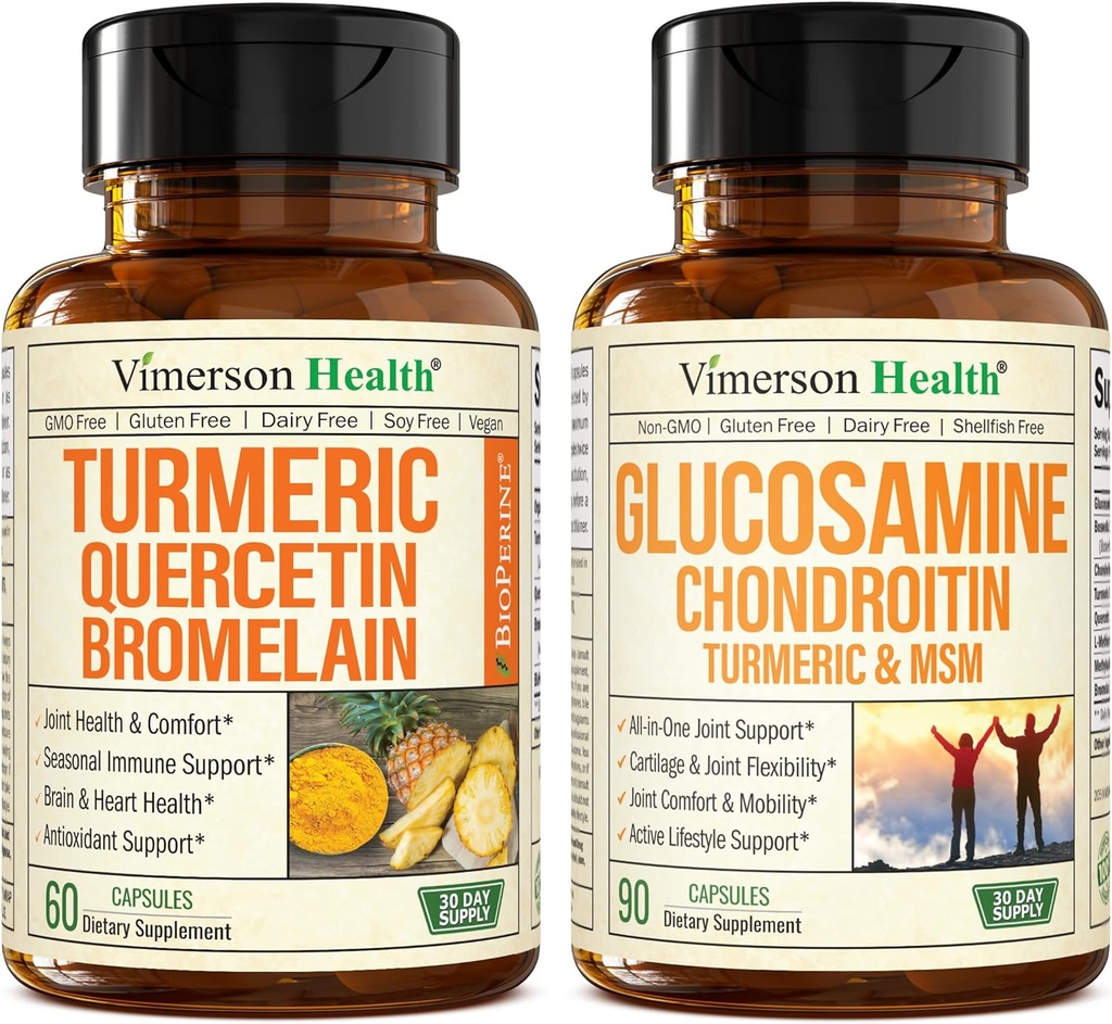 Quercetine avec Bromelain et Curcumine Turcuma & Glucosamine Chondroitine MSM et supplément de soutien mixte Turcuma
