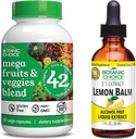 Botanic Choice Mega Fruits and Veggies Blend (60 Capsules) + Lemon Balm Tincture (1 fl oz) Bundle - Energy Balance & Superfood Supplement + Relaxation and Sleep Support