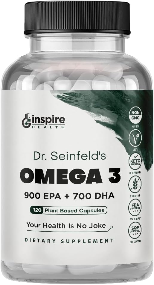 The Very Best Vegan Omega 3 Supplément - 120 Capsules - Algae Omega 3 Supplément végétarien - Huile de poisson à base végétale Alternative - EPA DHA Supplément - Fabriqué aux États-Unis - Heart Stress Relief Dr. Seinfeld