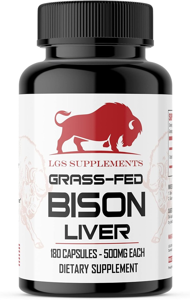 Capsules de foie de bison herbeux soutient la production d'énergie, la désintoxication, la digestion, l'immunité, le fer naturel non-OGM, le supplément de foie séché gelé, 3000mg