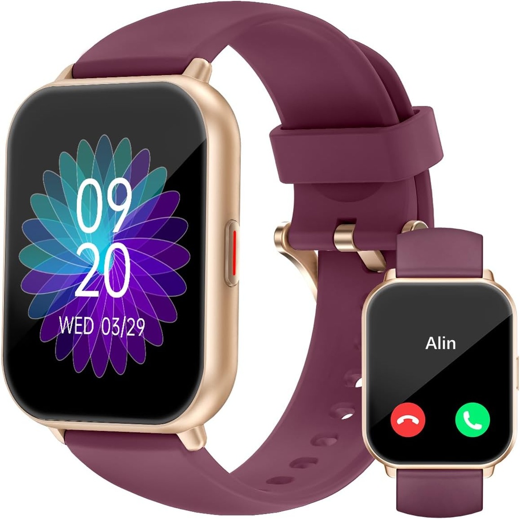 Montres intelligentes RUIMEN pour hommes Femmes (Réponse/Faites des appels, 2 bandes incluses), Smartwatch 1.8" pour téléphones iOS/Android, Fitness Tracker Heart Rate/Sleep Monitor Montre numérique Imperméable Violet