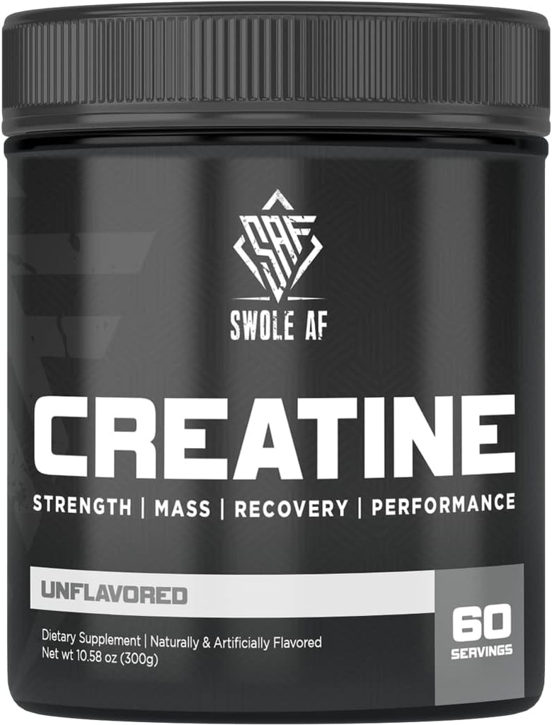 CREATINE Mono de Swole AF-Swole avant et après l'entraînement pour le gain musculaire Endurance et la récupération.