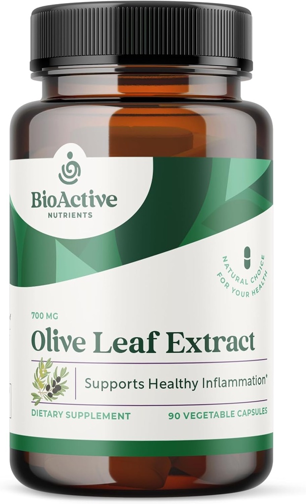 NUTRIENTS BIOACTIFS Supplément d'extrait de feuille d'olive - 700mg - 180 Capsules végétales - 20% Concentré d'oleuropéine - Soutient la santé globale