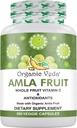 Capsules Veda Amla organiques - 1500mg, 300 Capsules Poudre d'amla de fruits entiers organiques - Vitamine C naturelle pour l'immunité, radiance cutanée, antioxydants - végétalien, non OGM, suppléments de vitamine C brute
