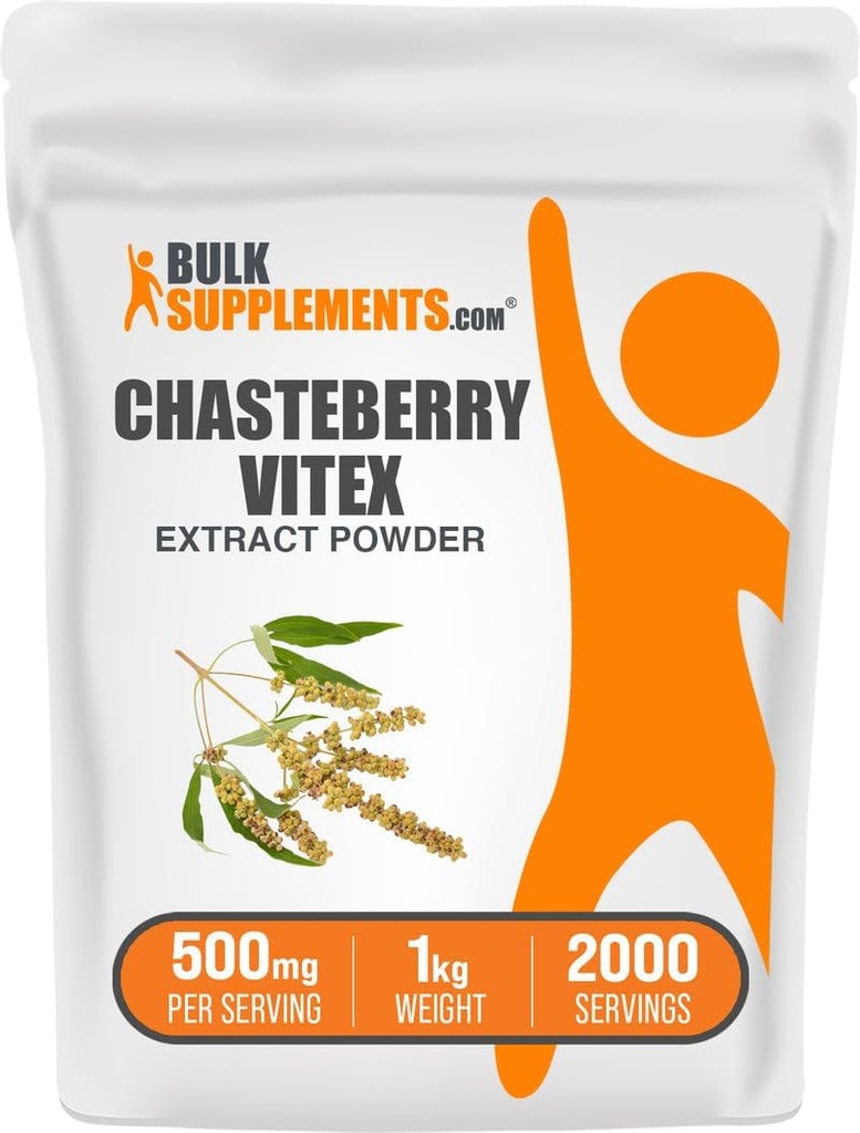 BulkSupplements.com Poudre d'extrait de chasteberry - Chasteberry provenant de Vitex Berry, supplément à base de plantes - végétalien et sans gluten, 500mg par portion, 1kg (2,2 lbs) (paquet de 1)