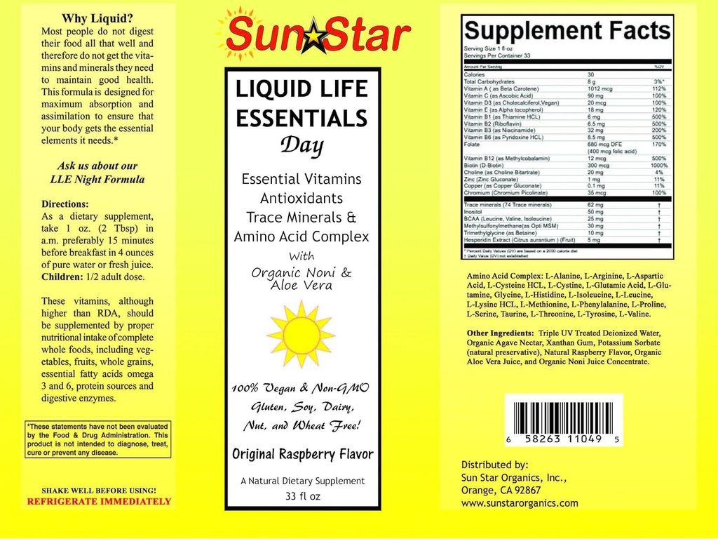 Multivitamine de jour liquide avec Noni & Aloe Vera, sucré avec Agave Nectar, 33 fl oz - Vitamines essentielles A, B, C, E & D, Antioxydants, Trace Minerals & Amino Acid Complex