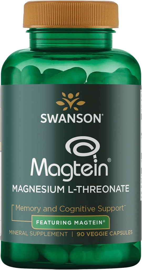 Swanson Magnésium L-Thréonate - Supplément minéral Promouvoir la santé du système nerveux - Peut soutenir la santé cognitive, l'apprentissage et la mémoire - (90 Capsules de Veggie)