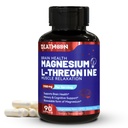 Magnésium L-Thréonine, supplément de magnésium à haute absorption,1900mg Thréonine de magnésium pour la santé du cerveau, soutien de la mémoire, sans gluten, non-OGM,90 Capsules végétaliennes