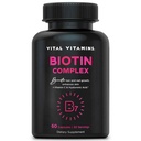 Vitamines vitales Pilules complexes de biotine - avec acide hyaluronique, MSM, collagène et vitamine C - Supplément pour cheveux, peau et ongles - 60 Capsules