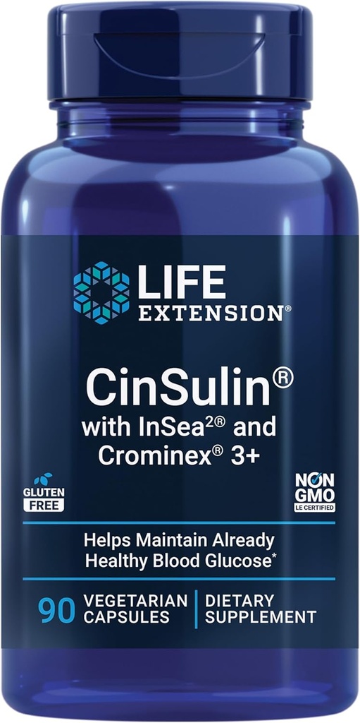 Life Extension CinSulin® avec InSea2® et Crominex® 3+, shilajit, amla Fruit, cannelle, algues brunes, soutient le métabolisme sain et la satiété, sans gluten, sans OGM, végétarien, 90 capsules