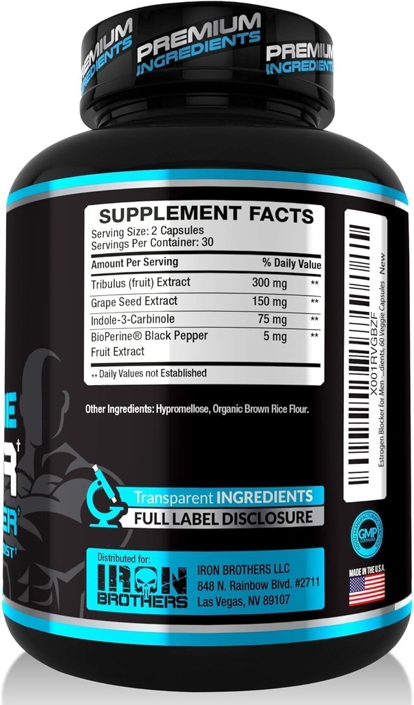 Booster d'essai pour les hommes avec bloqueur d'estrogène - Supplément alimentaire anti-estrogène - Inhibiteur naturel d'aromatase - Augmenter la libido et la force 60 capsules - Croissance musculaire - Perte de poids (2 bouteilles)