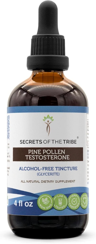 Secrets du Pine Tribe Pollen Teinture de testostérone Extrait sans alcool, Pine sauvage Pollen (Scots Pin, Pinus sylvestris) Pollen séché (4 FL OZ)
