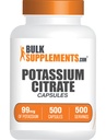 BulkSupplements.com Capsules de citrate de potassium - Supplément minéral, Citrate de potassium 99mg - Sans gluten, 1 Capsule par portion, 500 Nombre (paquet de 1)
