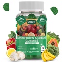 Gommies sans sucre Super Greens — Fabriqués aux États-Unis, plus de 35 gommies de fruits et de légumes pour stimuler l'immunité, la peau et la santé des gommies — Supplément idéal pour les fruits et légumes pour les adultes et les adolescents piquants (30 jours d'approvisionnement)