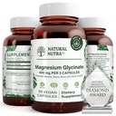 Supplément naturel de 400 mg de glycine de magnésium de Nutra, favorise la santé cardiovasculaire, végétalien, aide à améliorer la santé osseuse, sans soja, 90 capsules