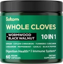 Satoomi 10in1 Supplément de girofle riche en vitamines et minéraux pour le système digestif, immunitaire, os et santé cardiaque avec wormwood, noyer noir, cannelle, curcuma, gingembre, cardamome - 60 capsules