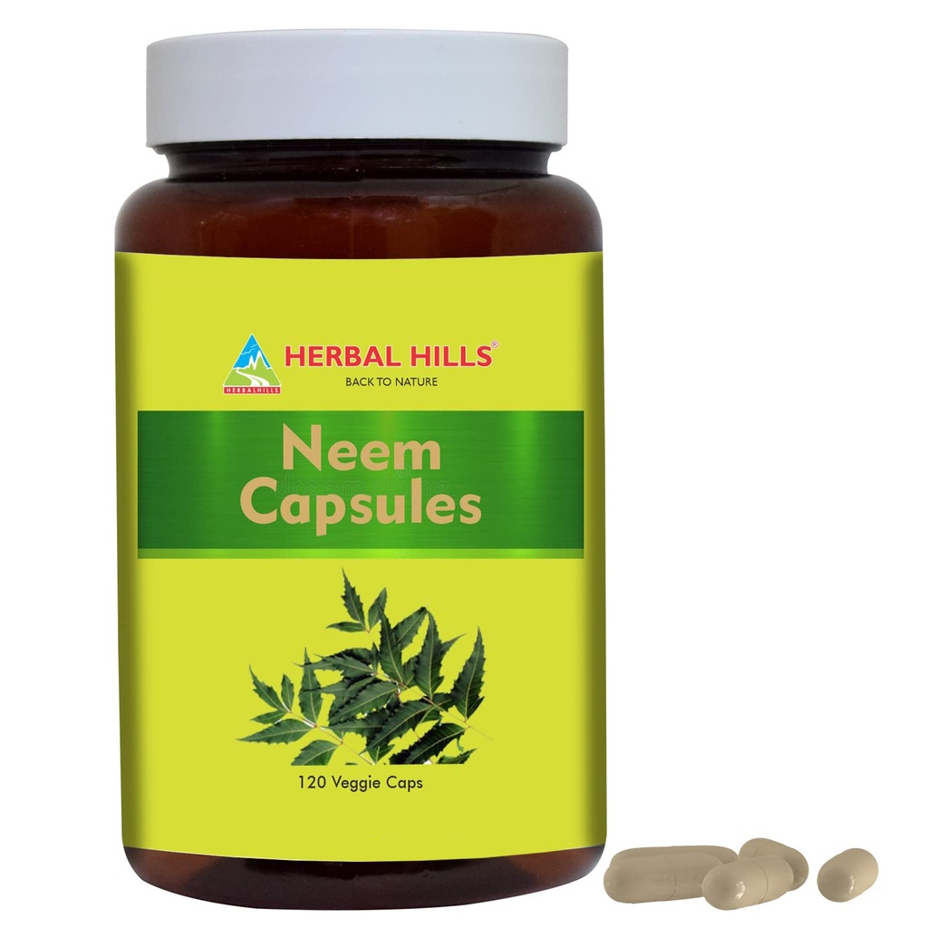 HERBAL HILLS Capsules Neem 120 gélules Neem Leaf Azadirachta Indica 700 mg Poudre et mélange d'extrait dans une gélule