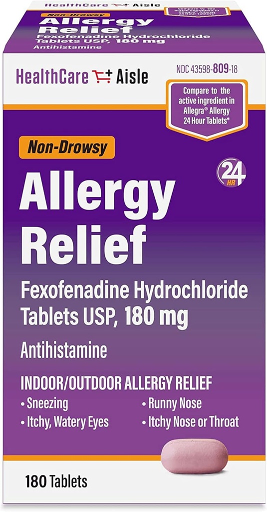 Soins de santéSoulagement de l'allergie dans l'allégène - Comprimés de chlorhydrate de Fexofenadine USP, 180 mg - 180 Comprimés - Médicaments contre l'allergie, soulagement 24 heures sur 24 sans somnolence