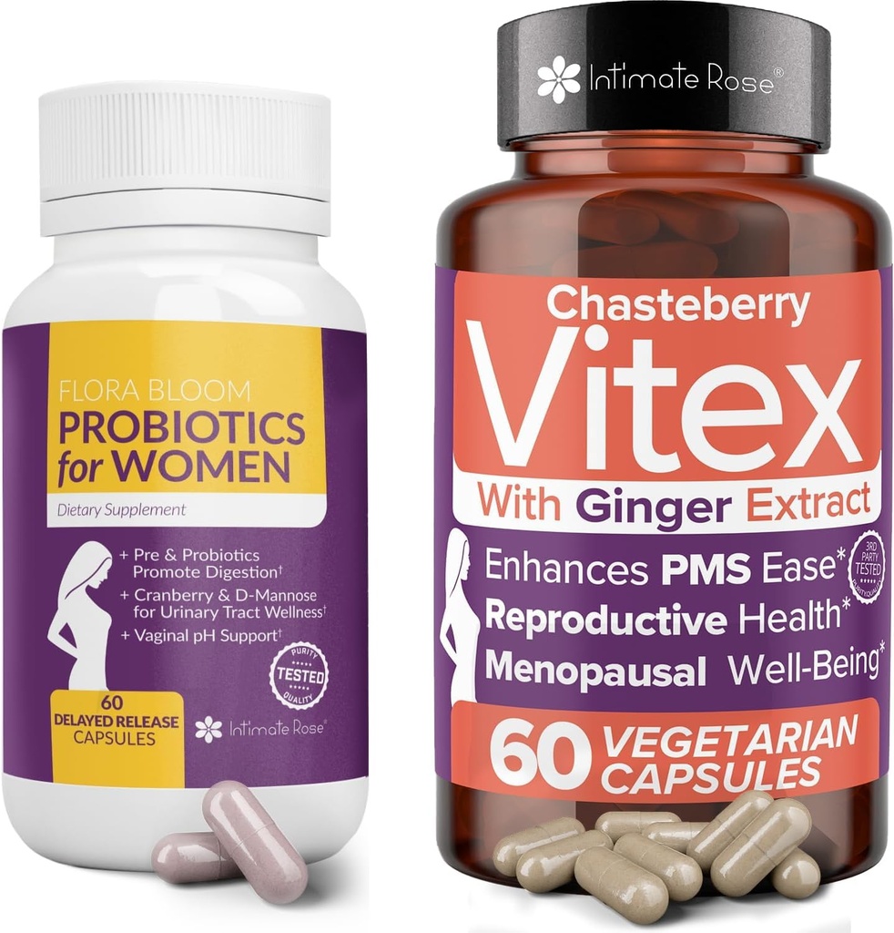 Rose intime Économisez 10% sur les probiotiques vaginaux pour les femmes - 60 Comtes et Supplément de Chasteberry Vitex pour les femmes - 60 Capsules
