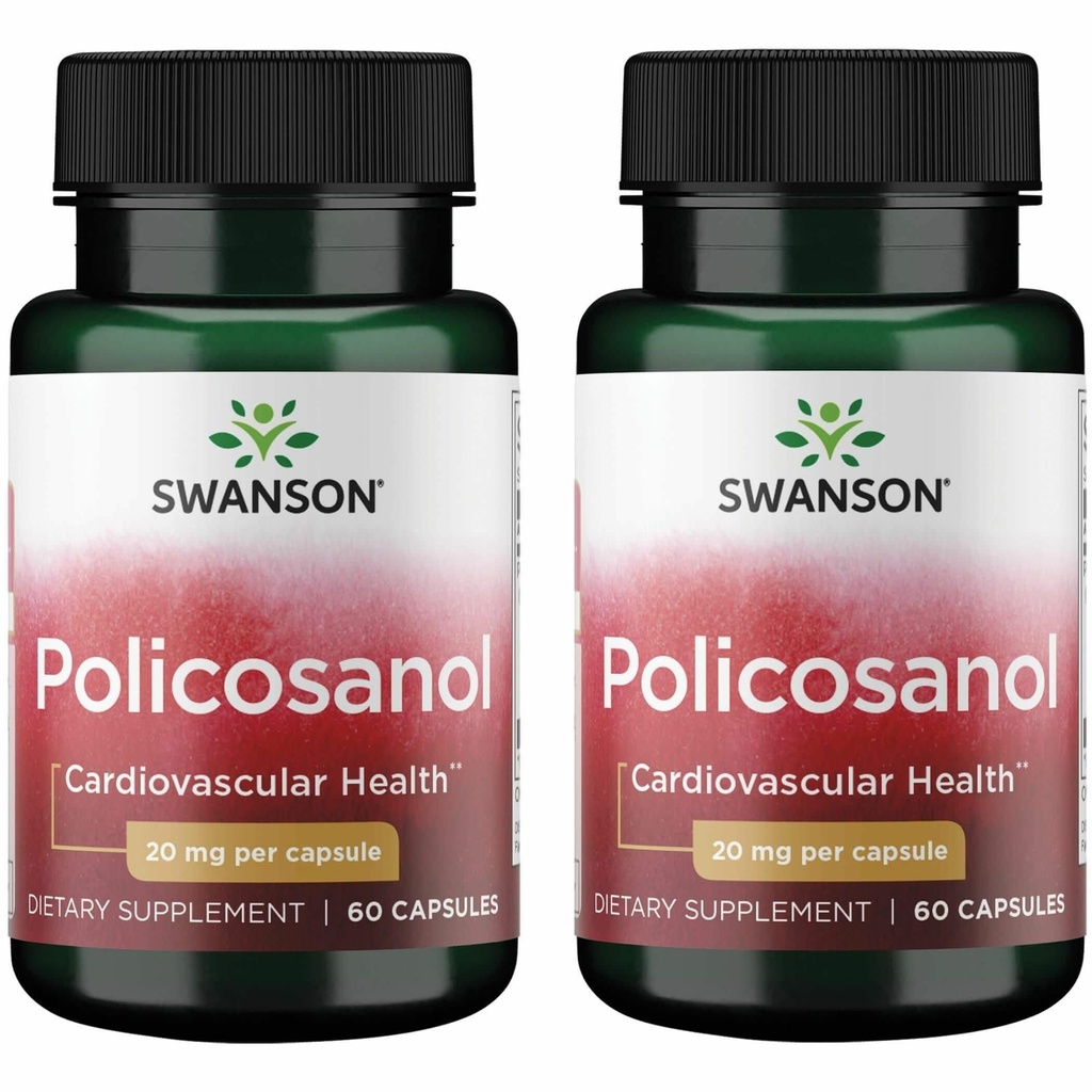 Swanson Policosanol - Le supplément aide à soutenir la santé cardiovasculaire - Toutes les formules naturelles aident la santé et la fonction du coeur - aide à maintenir des niveaux de cholestérol sains (60 capsules, 20mg chacun) 2 Pack