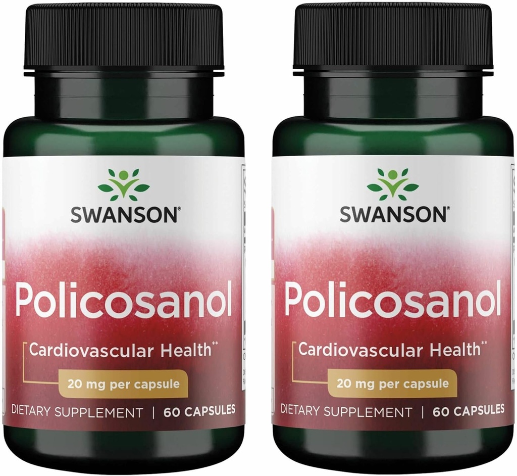 Swanson Policosanol - Le supplément aide à soutenir la santé cardiovasculaire - Toutes les formules naturelles aident la santé et la fonction du coeur - aide à maintenir des niveaux de cholestérol sains (60 capsules, 20mg chacun) 2 Pack