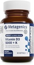 Métagène Vitamine D3 + K - pour la santé des artères, le soutien immunitaire, la santé des os et du coeur* - Vitamine D avec MK-7 (Vitamine K2) - Non-OGM - Sans gluten - 60 softgels - 5 000 UI
