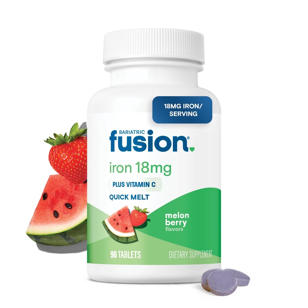 Supplément de fer fusion bariatrique pour les femmes Melt rapide , sans sucre Comprimés de fer à mâcher dissolvables , Fumarate ferreux 18 mg de fer avec vitamine C , Melon Berry , sans gluten, sans lait et sans soja , 90 Compte